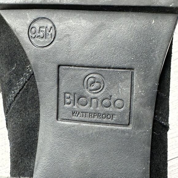 Blondo Women's 9.5 Black Suede Waterproof Ankle Boots Block Heel Side Zip FLAW - Picture 7 of 11